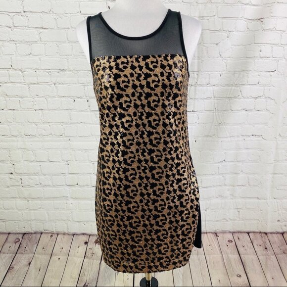 Sequins Mini Dress Metal Gold Black Tiger Print - Picture 9 of 9